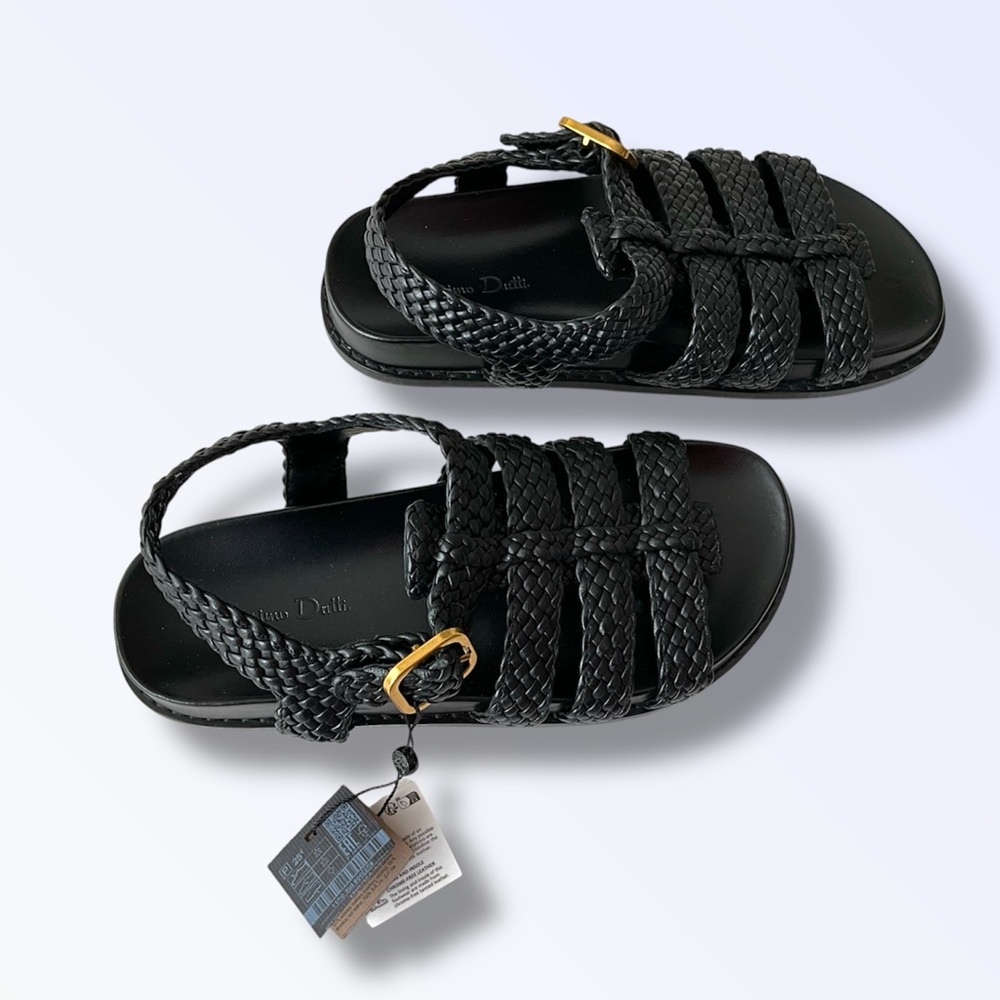 Woven Strap Black Women’s Sandals with Gold Buckle - Picture 6 of 9